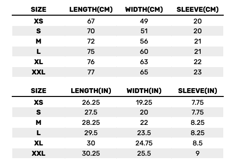 2026 FORMER Mens Tops  Size Chart